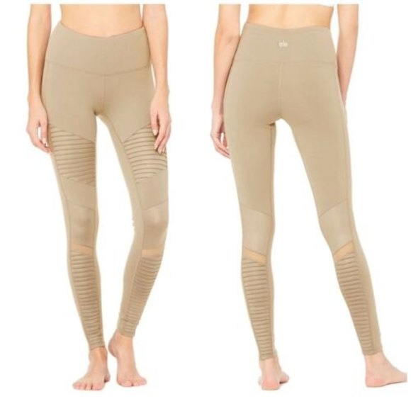 Alo Yoga Women's Mid Rise Mesh Beige Moto Leggings Size M - Picture 2 of 11